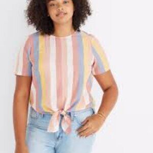 ✅ MADEWELL Button-Back‎ Tie Tee in Sherbet Stripe SIZE SMALL